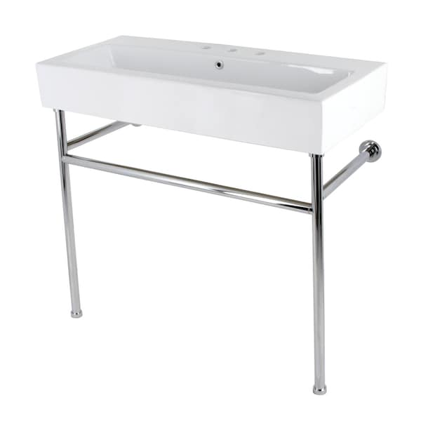 Kingston Brass 39 Porcelain Console Sink with Stainless Steel Legs 8 Centers, WhitePolished Chrome VPB3917W1ST - main